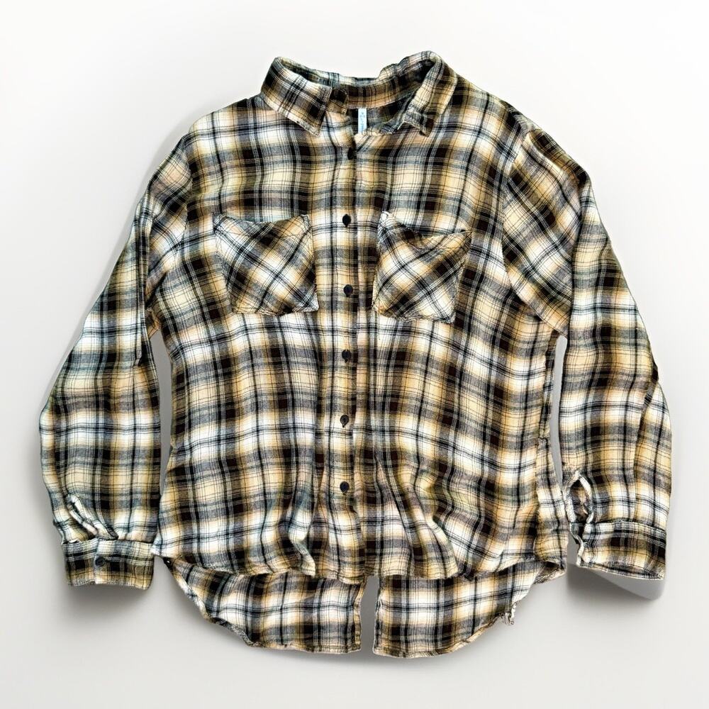 Passport Plaid Shirt MEDIUM Grunge Festival Distressed - Super Soft!